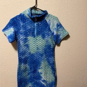 Vibrant Blue and White Short Sleeve Dress